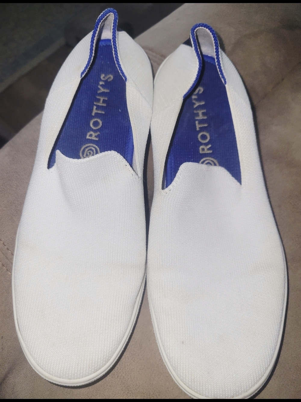 Rothy's Women's Slip-On Loafers in White with Blue Liner